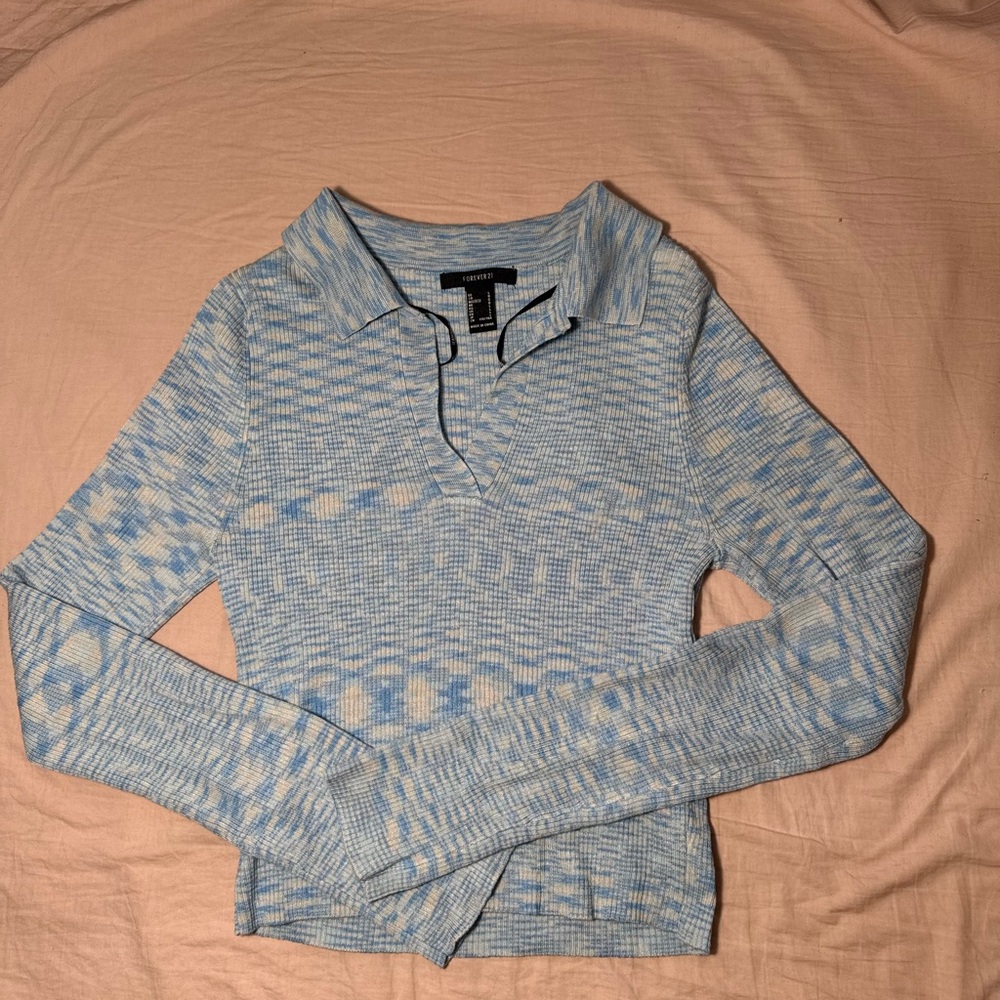 Forever 21 Light Blue Patterned Long Sleeve Top